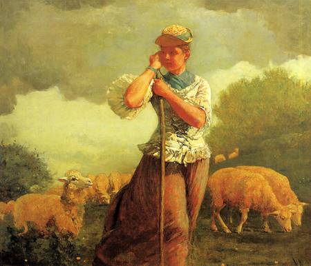 (image for) Handmade Oil painting for home canvas, oil painting framed canvas for living room Winslow Homers Paintings The Shepherdess (aka T - Click Image to Close
